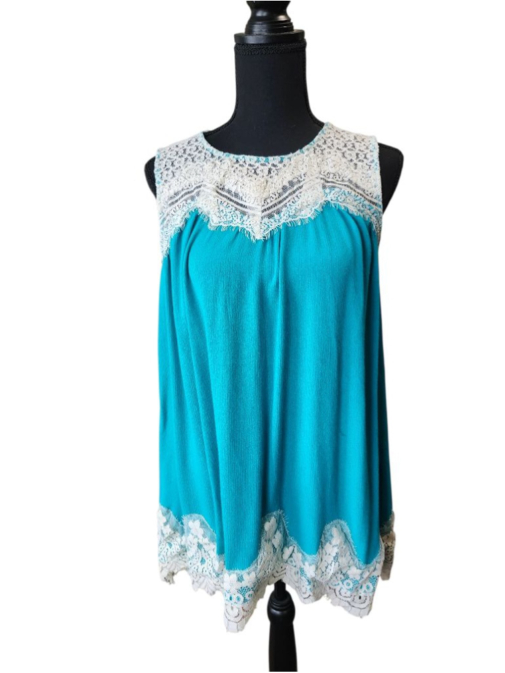 Umgee Teal & White Lace Tank Top, Size L